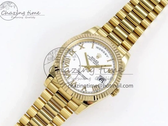 MiroTime 0408 Day Date 40 YG JDF Gain Weight 904L Steel White Roman Dial on President Bracelet VR3255 V Functional 1369